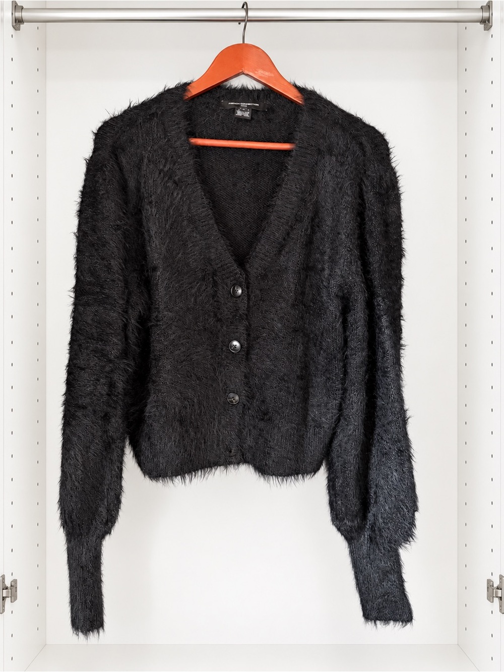 French Connection Black Fuzzy Eyelash Knit Cardigan XL NWOT